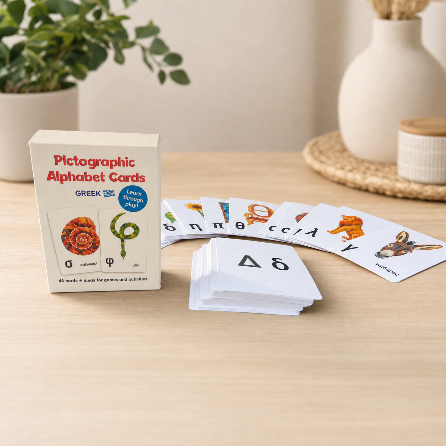 A fan of the Greek alphabet picture cards