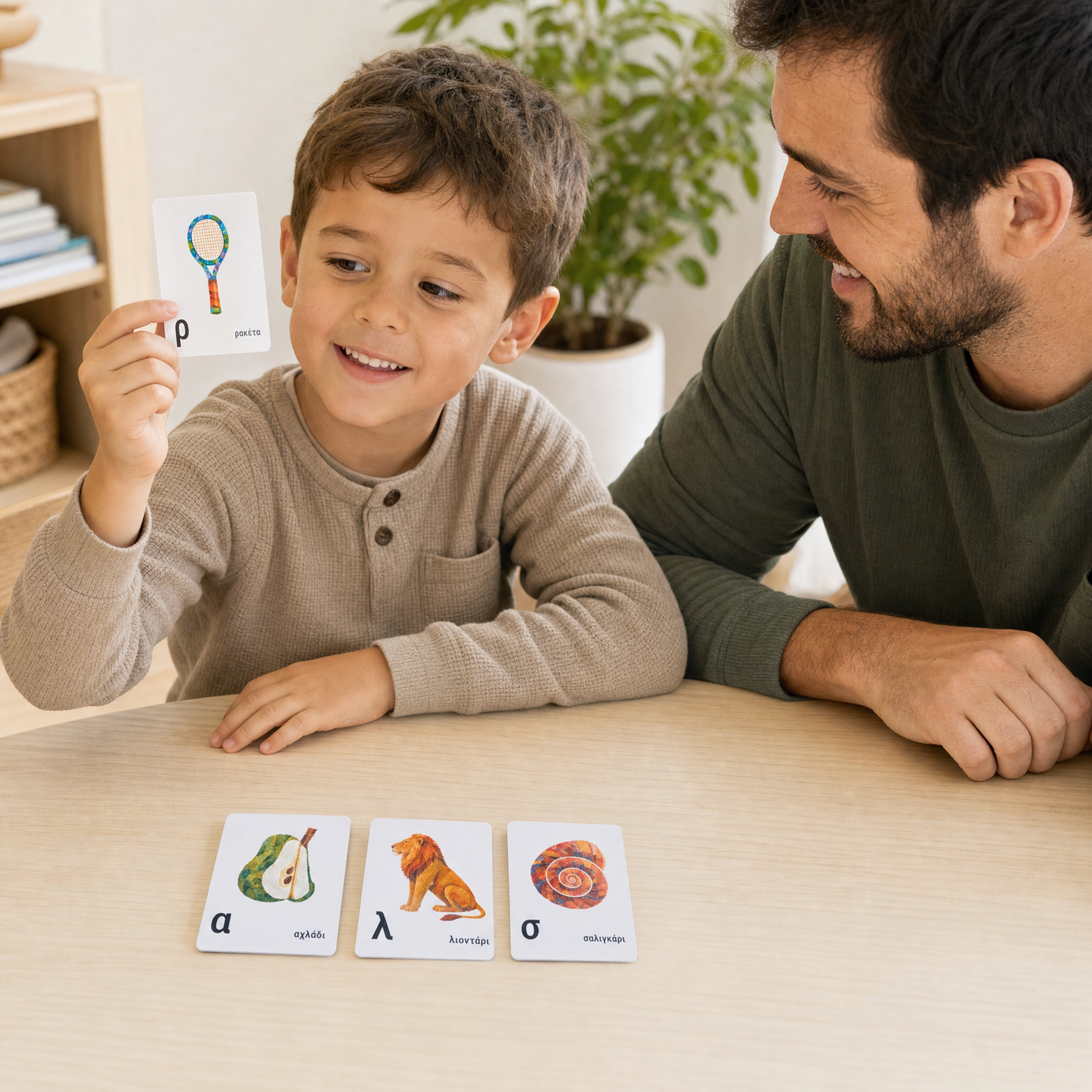 Child's hands playing with the alphabet cards