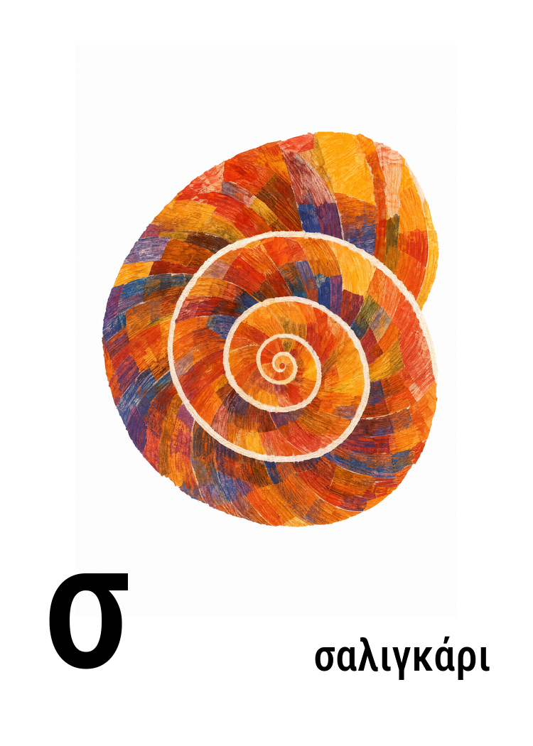 Close-up: the letter σ formed as a snail's shell (σαλιγκάρι)